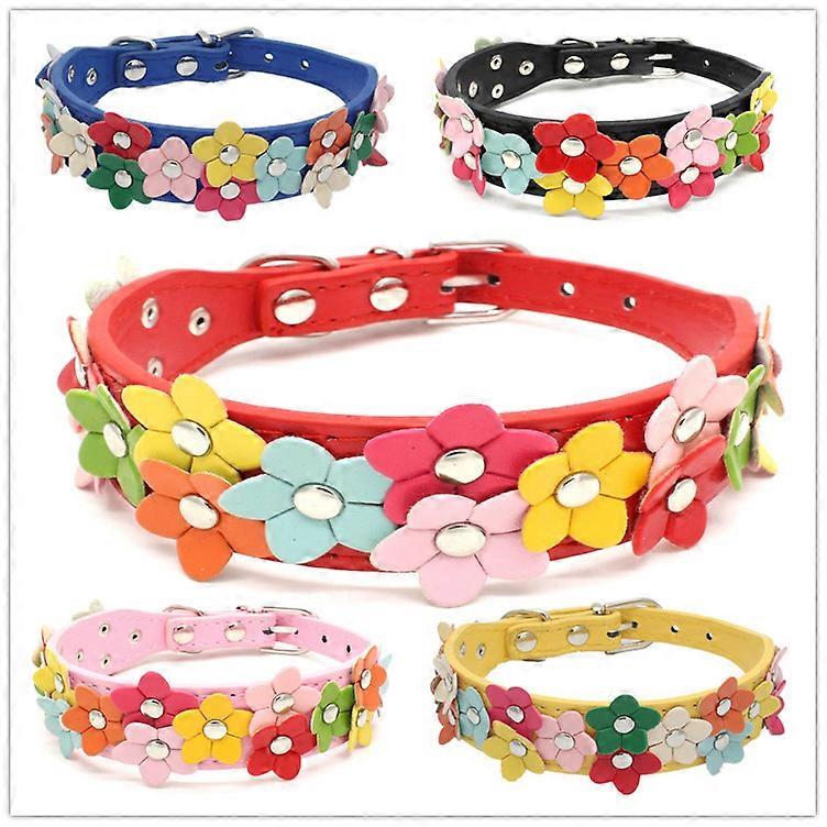 Pet Collar Coloured Leather Flower Dog Collar