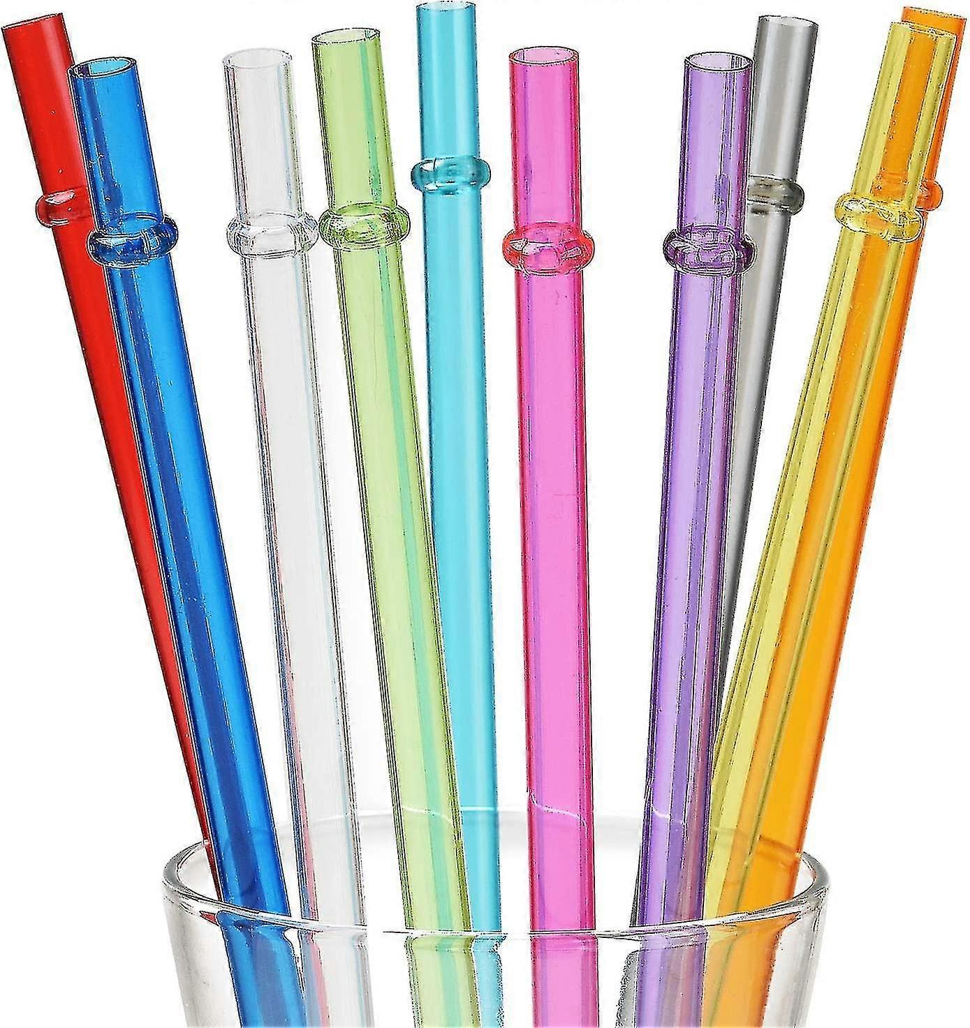 9 In Rainbow Colored Reusable Plastic Straws 10pcs-r