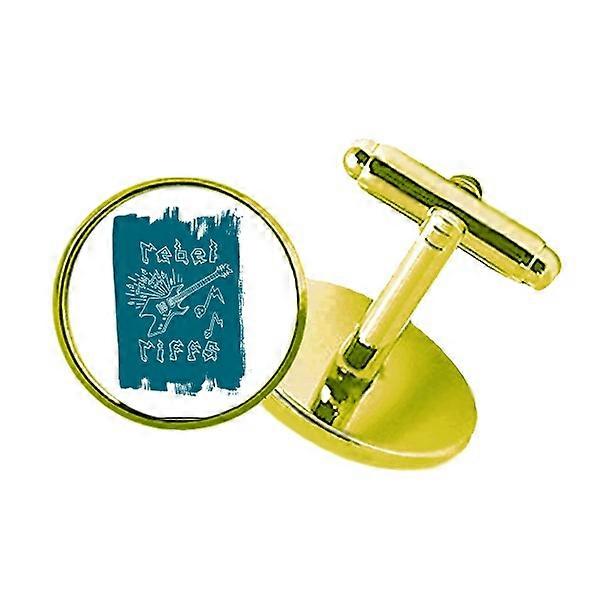 エレキギター楽器 ブルーパターンスタッズドビジネスメタルカフリンクスゴールデン