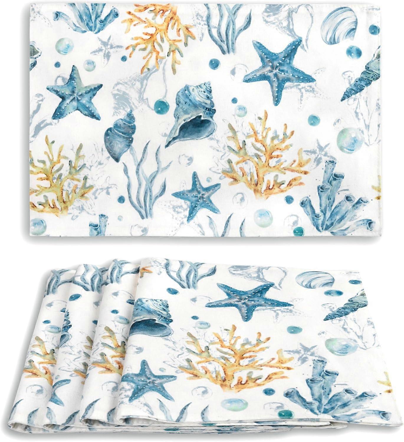Coastal Placemats Set of 4 for Dining Table, 12 x 18 Inch for Kitchen Decoration Cabin Holiday Rustic Vintage Elegant Two Layers Washable Rectangular