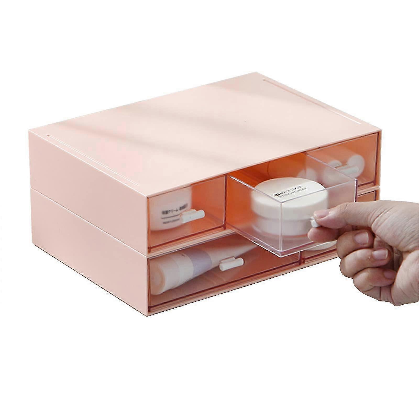 5 Drawers, Desktop Stackable Plastic Storage Box (2-Tier, Pink)
