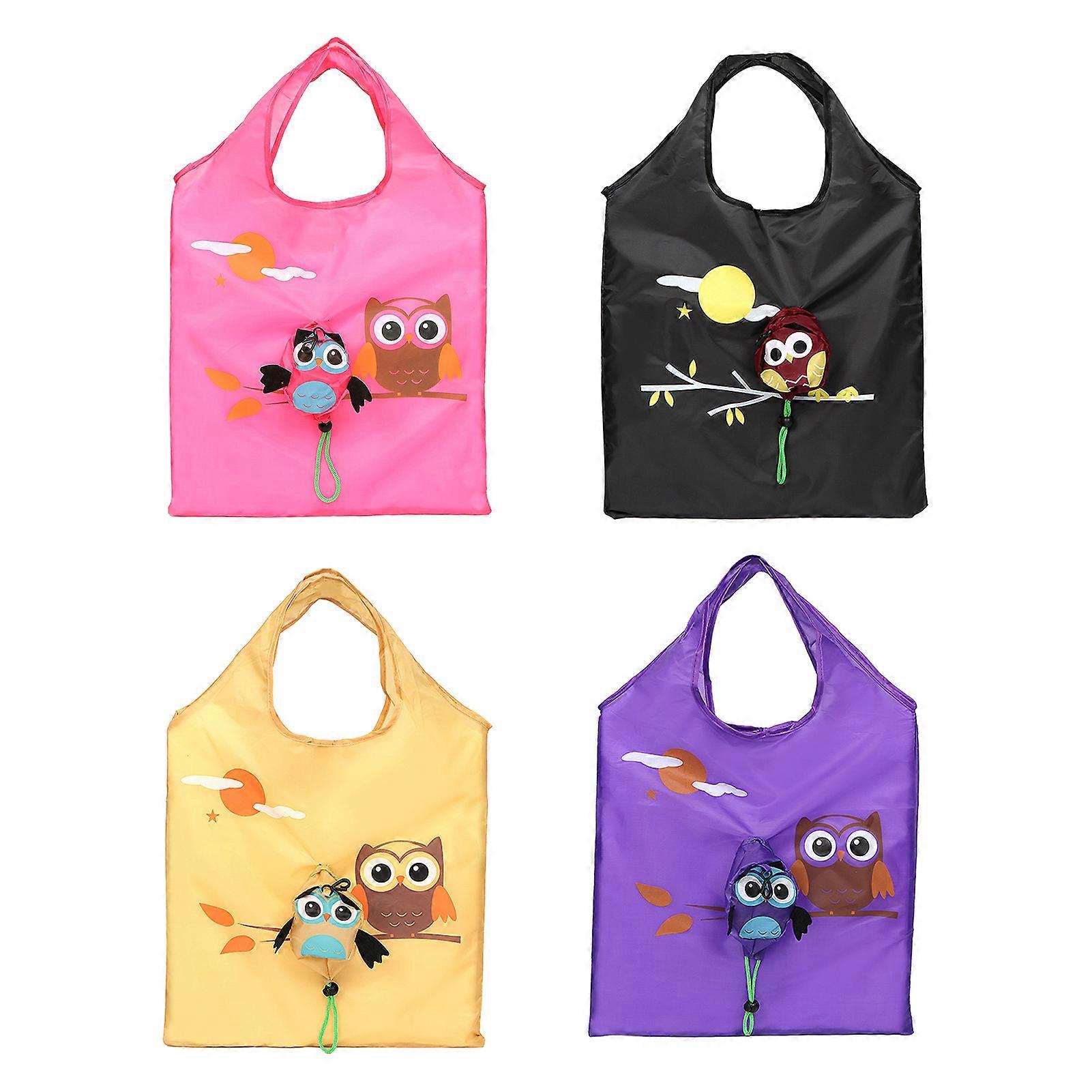 Shopping Bag Cartoon Owl Foldable Large Capacity Strong Load Bearing Waterproof Durable Reusable Tote Shopping Bag