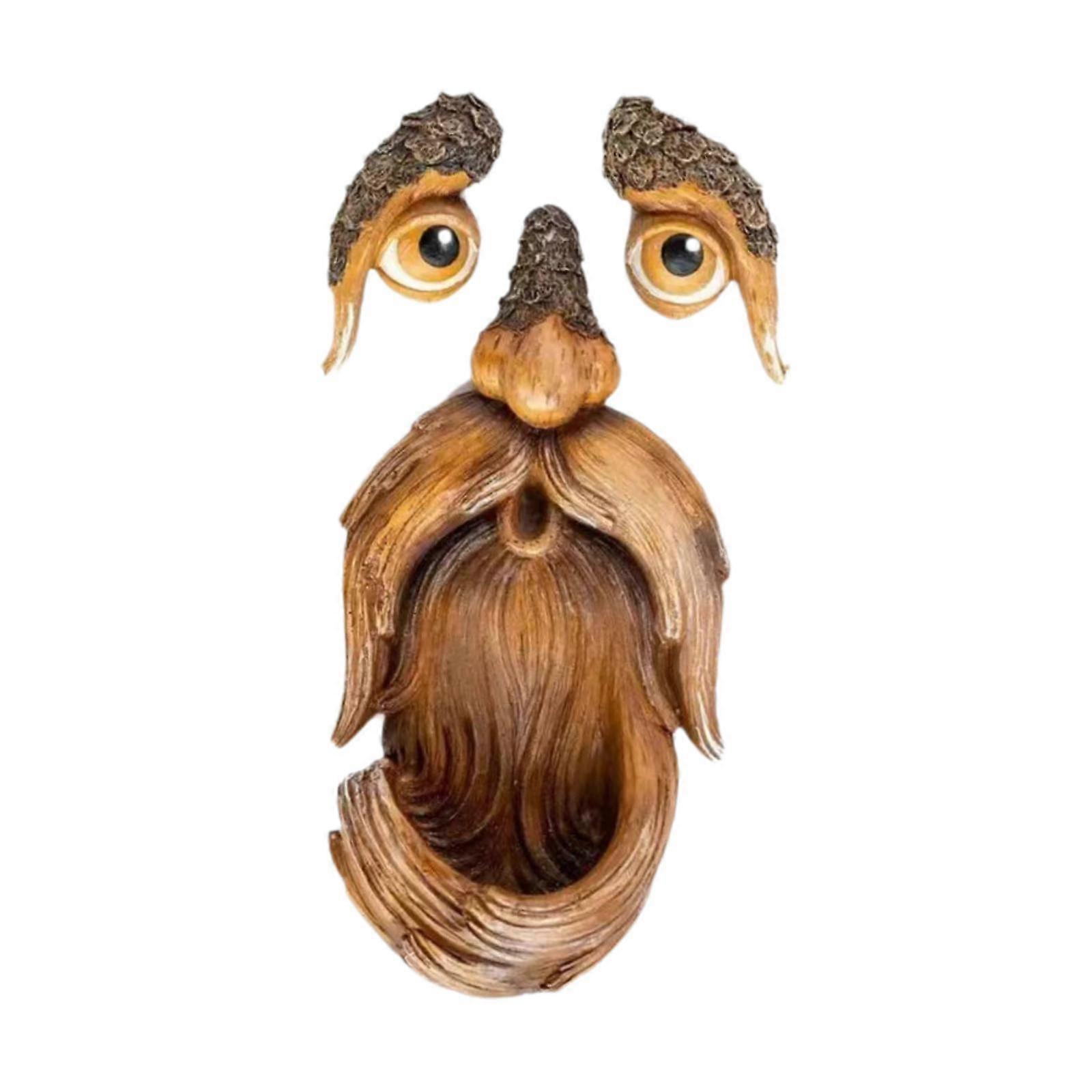 Outdoor Tree Face Bird Feeder Multifunctional Hand Painted Lightweight Resin