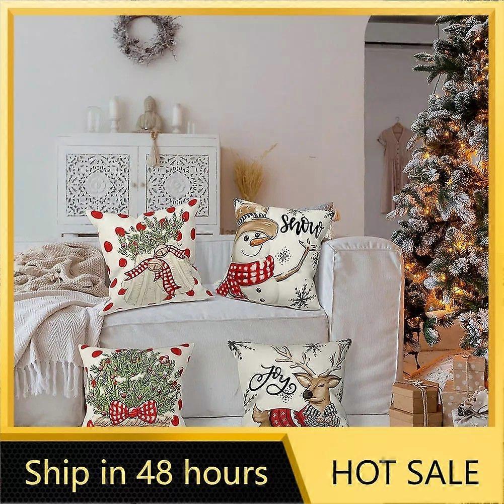 Christmas Series Pattern Cushion Cover Multiple Sizes Linen Decorative Pillow Case Throw Pillow Cover 45cm