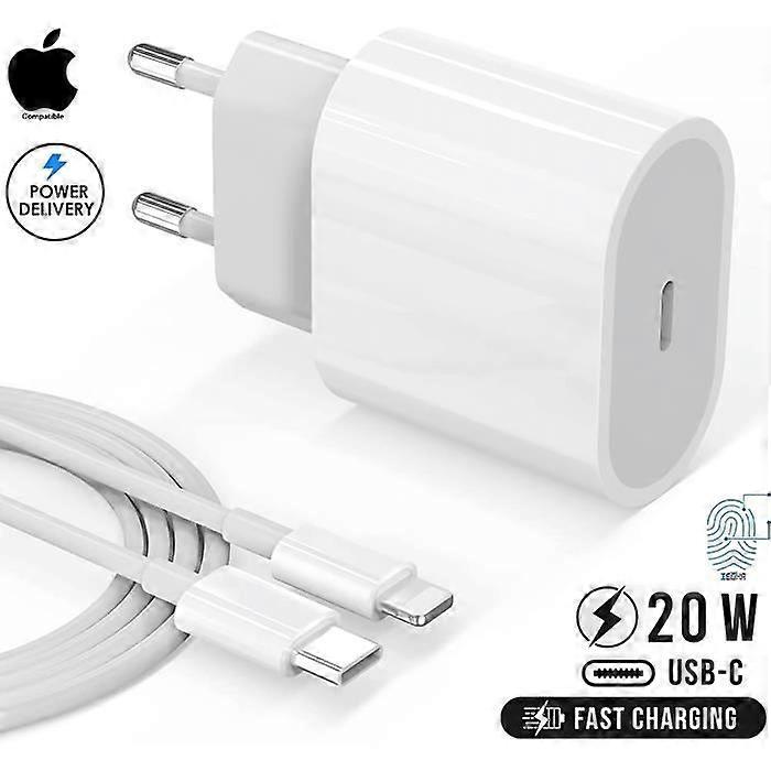iPhone 20W Charger - 1m USB C to Lightning Cable - Fast Charging - Apple Compatible