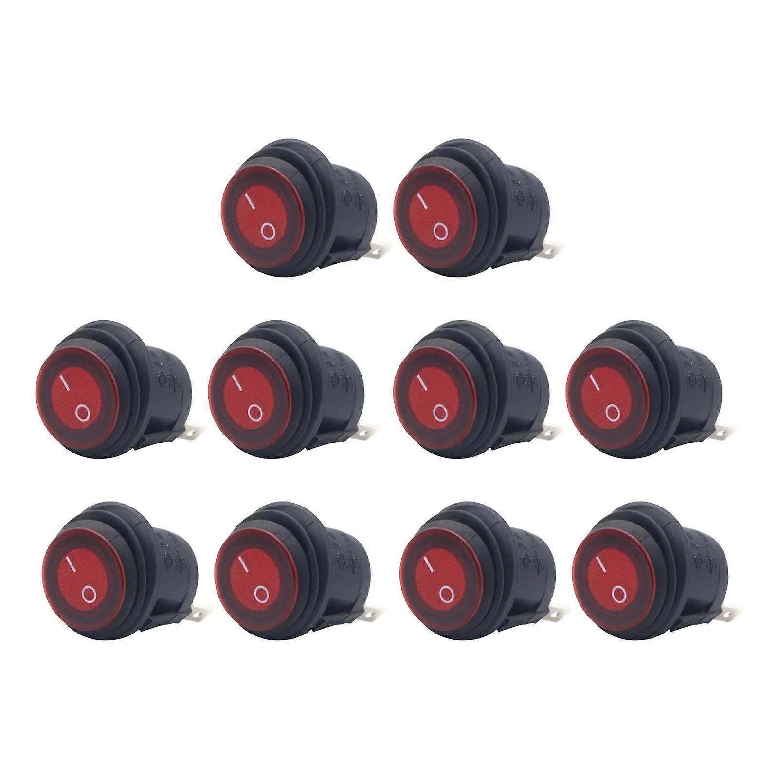 Round Rocker Switch 12VDC 3 Pin ON Off Toggle with Lid Red Light 20MM for Car Auto Boat Trucks