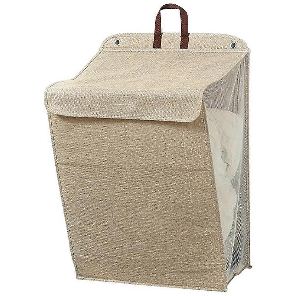 Collapsible Laundry Hamper for Bathroom Clothes Basket Wall Mounted Laundry Baskets (Size: L) - Beig