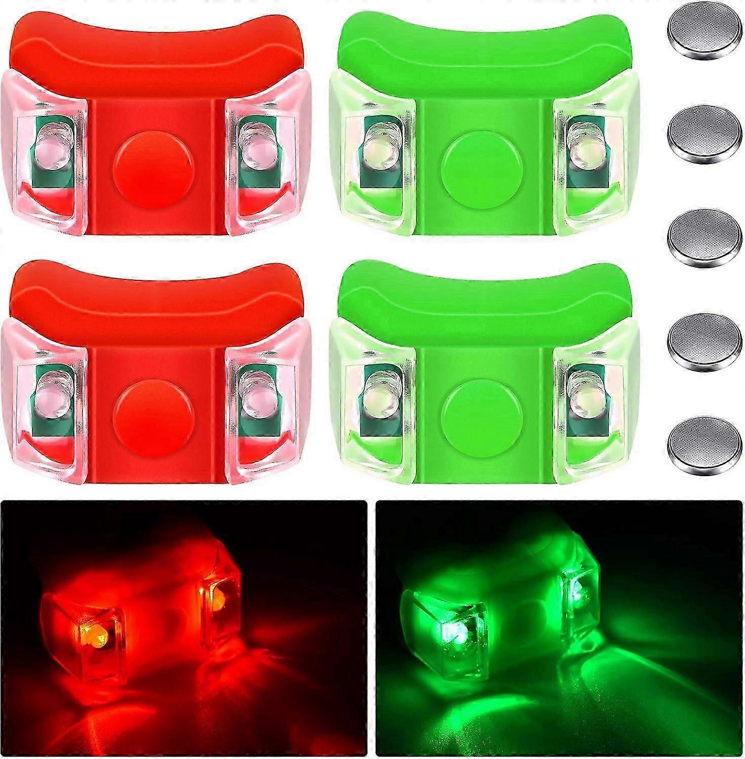 4 Stück Bootsbuglichter Rote und grüne LED-Bootsnavigationslichter mit 5 Stück Knopfbatterien für Boot Kajak Ponton Hovercraft