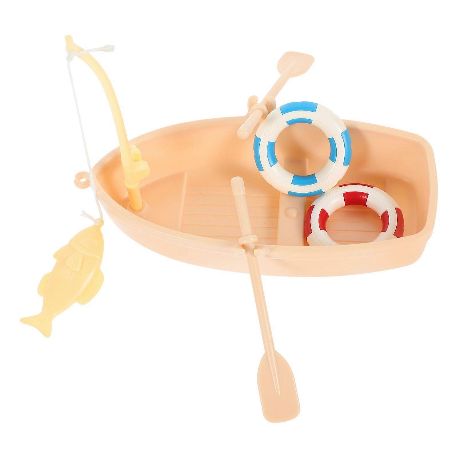 1 Satz Mini-Fischerboot-Schwimmring-Set Mini-Haus-Fischerboot-Modell-Puppen-Fischerboot-Dekor