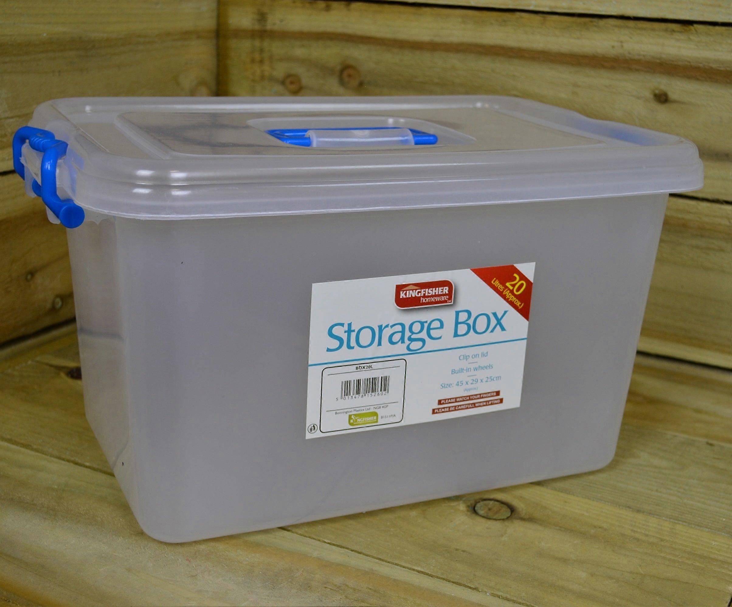 20L Lightweight Stackable Plastic Storage Box With Clip On Lid And Carry Handle