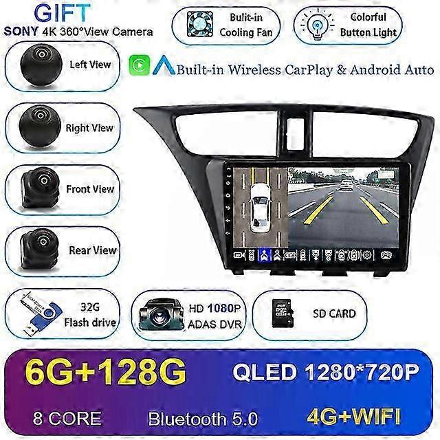 For Honda CIVIC Hatchback 2012 - 2017 Car Radio Android 12.0 Multimedia Video Player Navigation GPS Stereo HU No 2 Din 2din