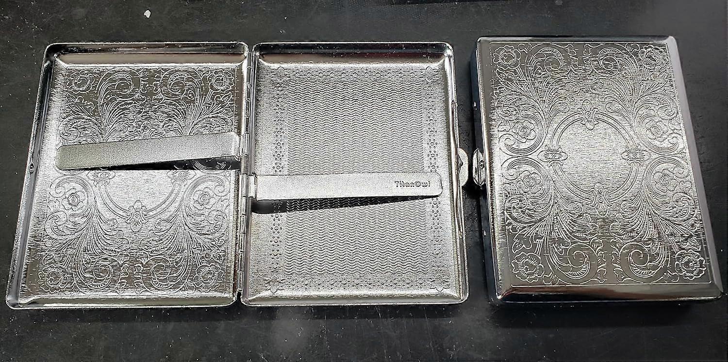 Etched Cigarette Case Victorian Style Metal Holder for Regular, King and 100's Size (Etched Silver) RFID
