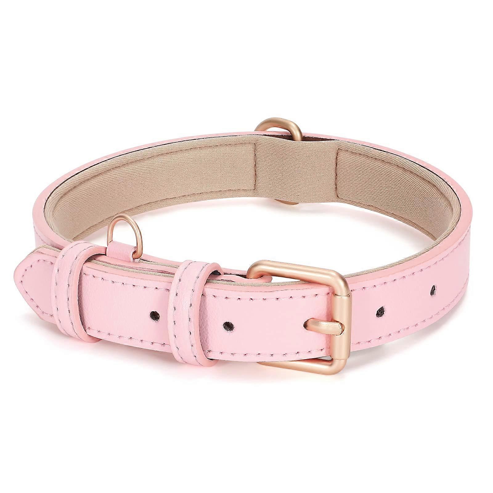 Adjustable Soft Breathable Leather Padded Dog Collar Size Medium for Small to Medium Breeds, Classic Style