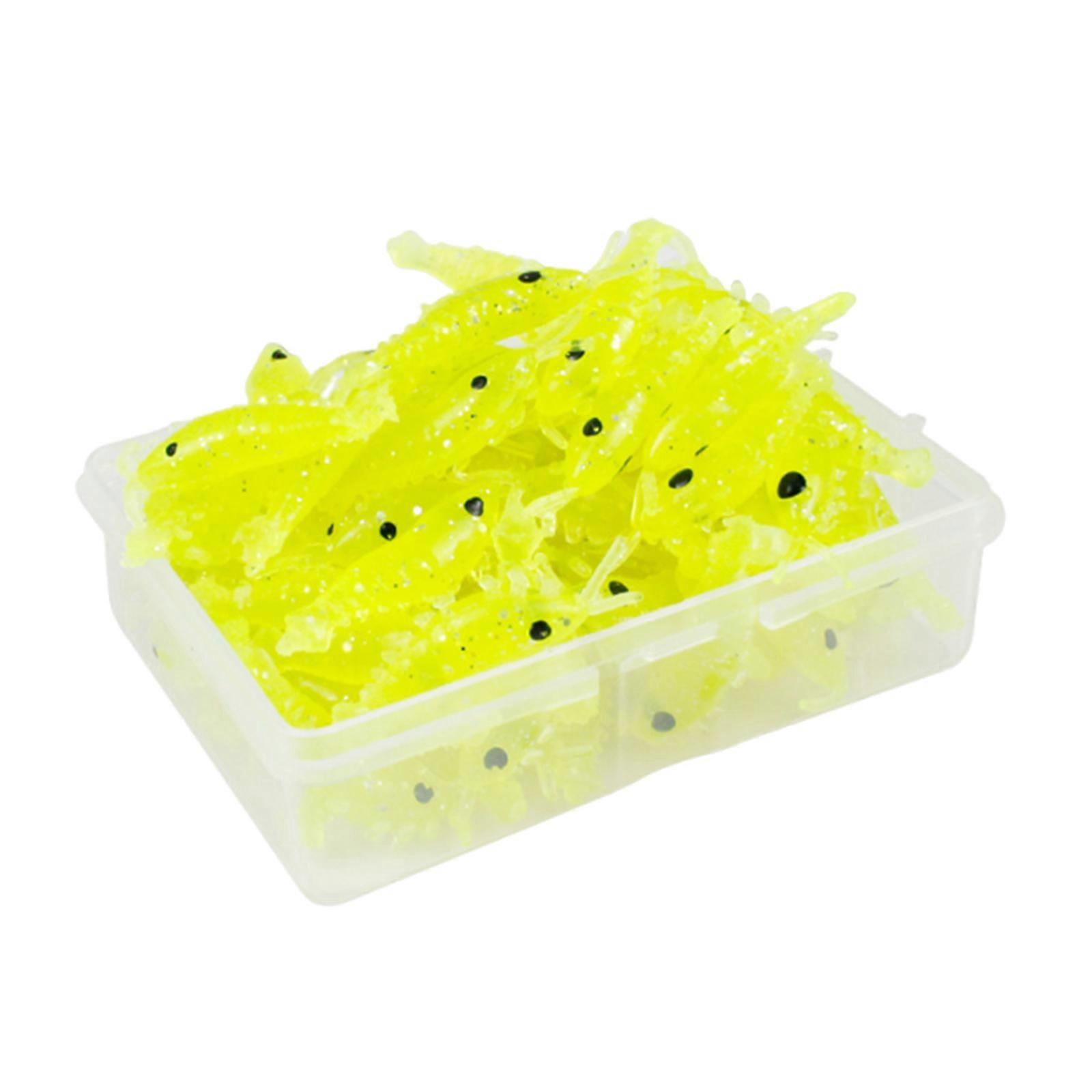 50PCS Crevettes artificielles Leurres flottants Topwater Simulation Crevette Swimbaits Appâts Crevettes flottantes Appâts souples Jaune