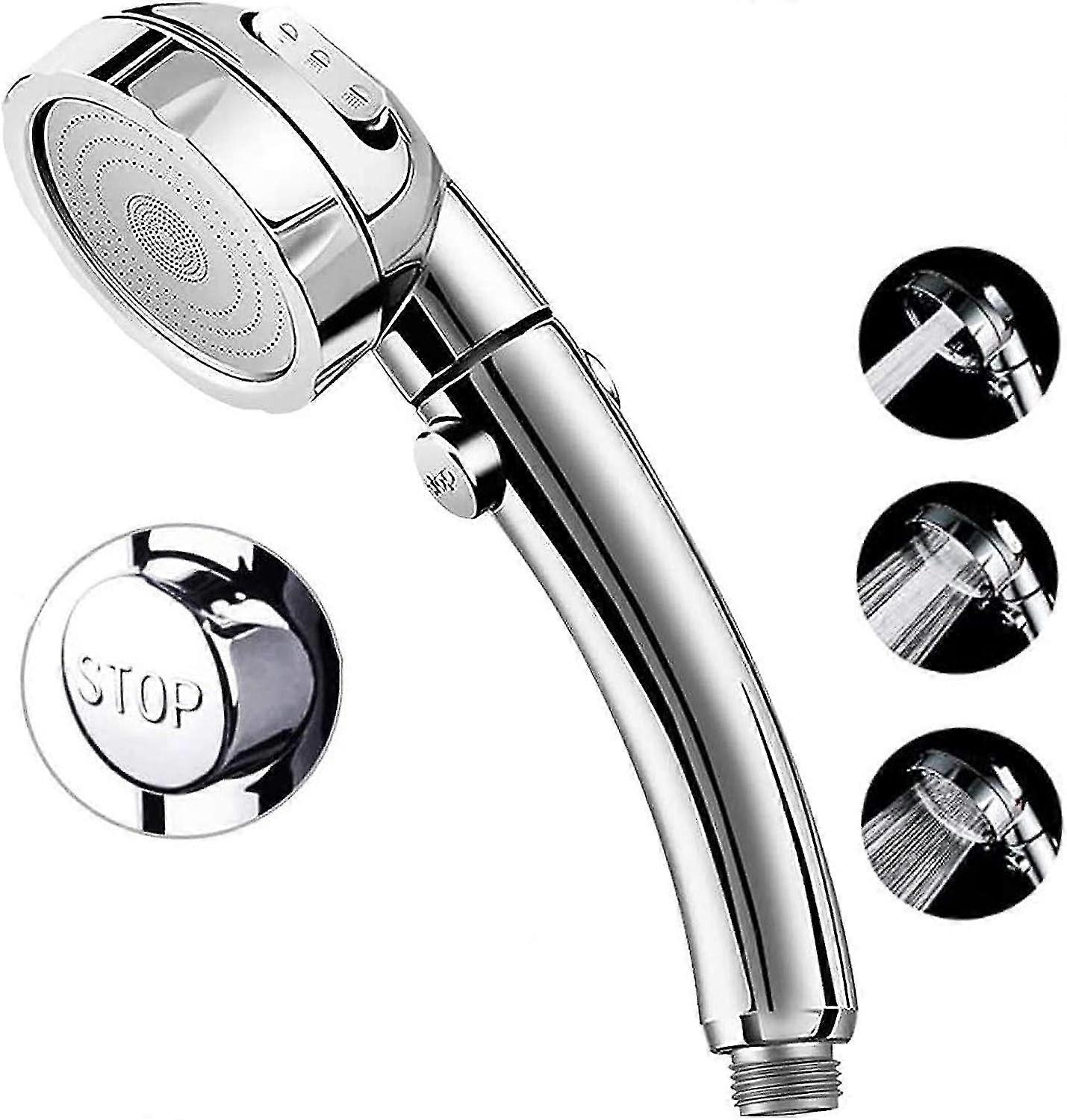 High Pressure Handheld Showerhead - 3-Mode Adjustable Angle with Shutoff Button, Water-Saving Design