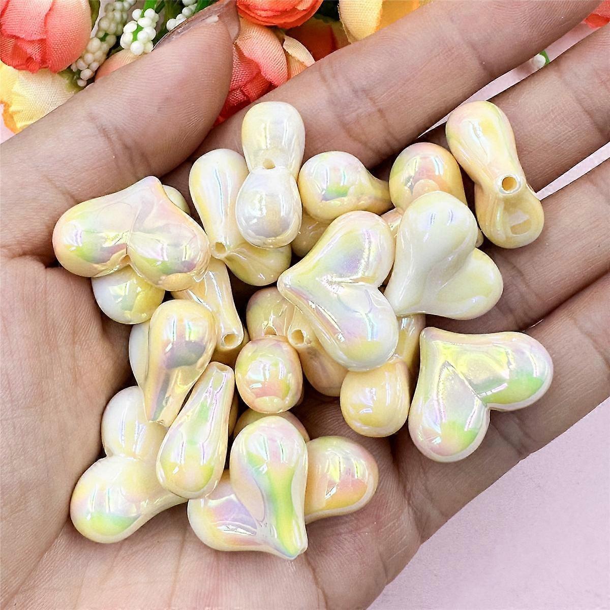 Peach Heart Creative Beaded Material Shining Light Creative Handmade Material Phone Chain Making Acrylic With Hole 16*22mm Loose Beads 20Pcs