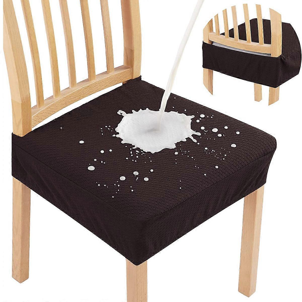Vattentäta sittöverdrag för matsalsstolar, set om 2, stretchjacquard, avtagbara tvättbara sitsöverdrag, inga bakre överdrag, brun