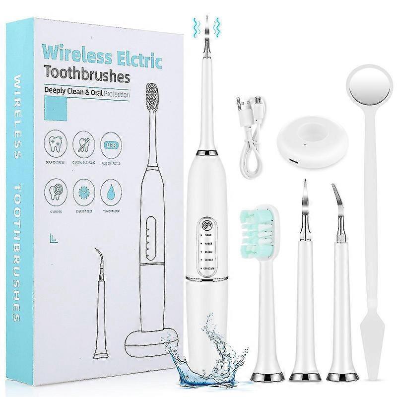 歯のクリーニングキット、ホームケア用のプロフェッショナル超音波タルタルリムーバー、USB充電式、歯Whitening_Speのクリーニング用の2つのヘッドと5つのモード