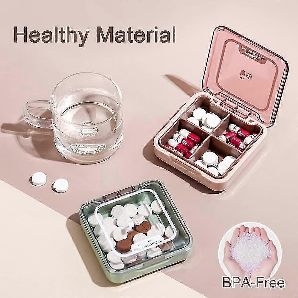 Small Pill Box, BPA Free Pill Case with 4 Large Compartmensts to Hold Vitamins, Moistureproof Portable Pill Box Organiser for Travel (Light Green)