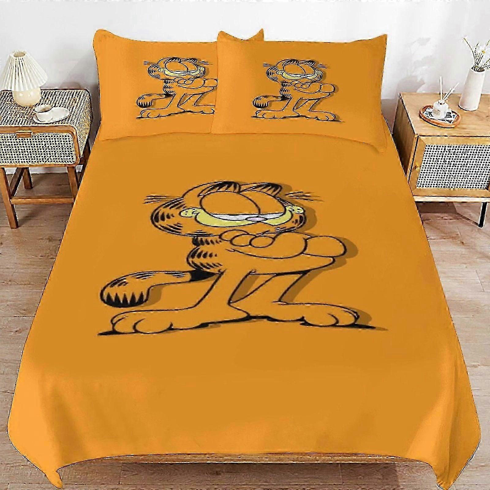 n1814 Lakan Garfield Säng Påslakan Microfiber Sängkläder Se3D-tryckt Lättviktstäcke i 3 delar Se, (1 påslakan och 2 örngott) Lakan