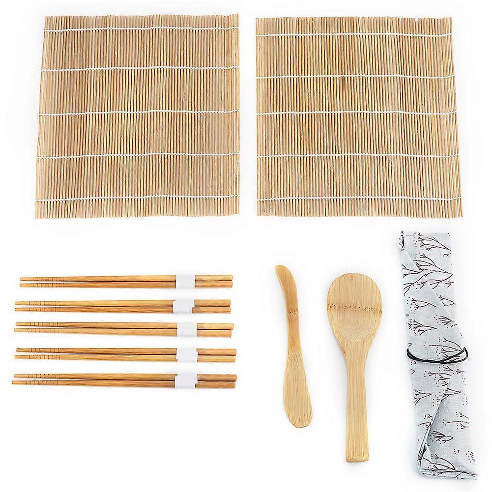 9Pcs/Set Bamboo Sushi Making Kit Includes 2 Rolling Mats 5 Chopsticks 1 Paddle 1 Sushi Blade