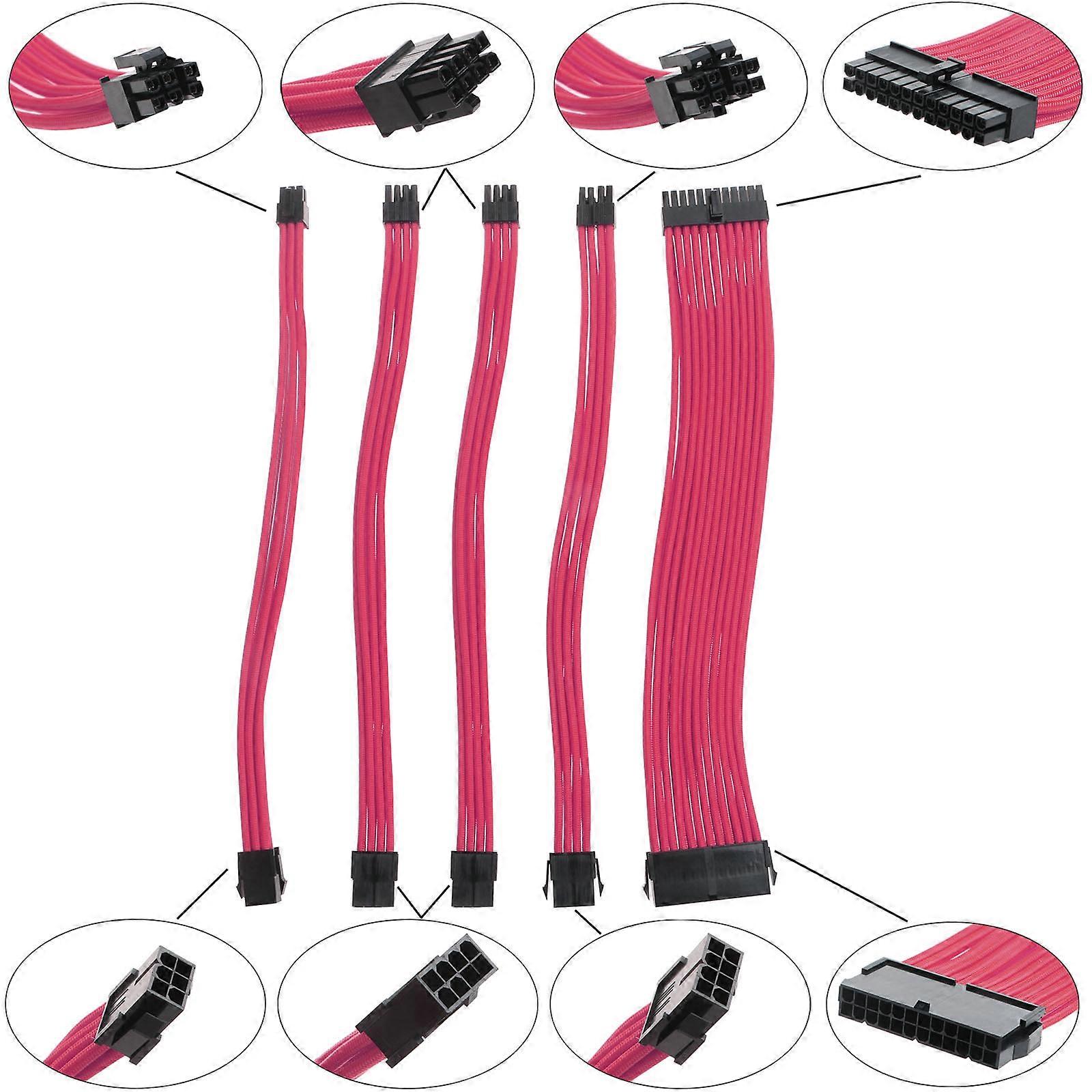 Soft PSU Extension Cable Kit PSU Extension Power Cord / Cable Kits ATX 24Pin / 8P(4+4P ) EPS PCI-E (2+6P) / 6P PCIE Set Pink