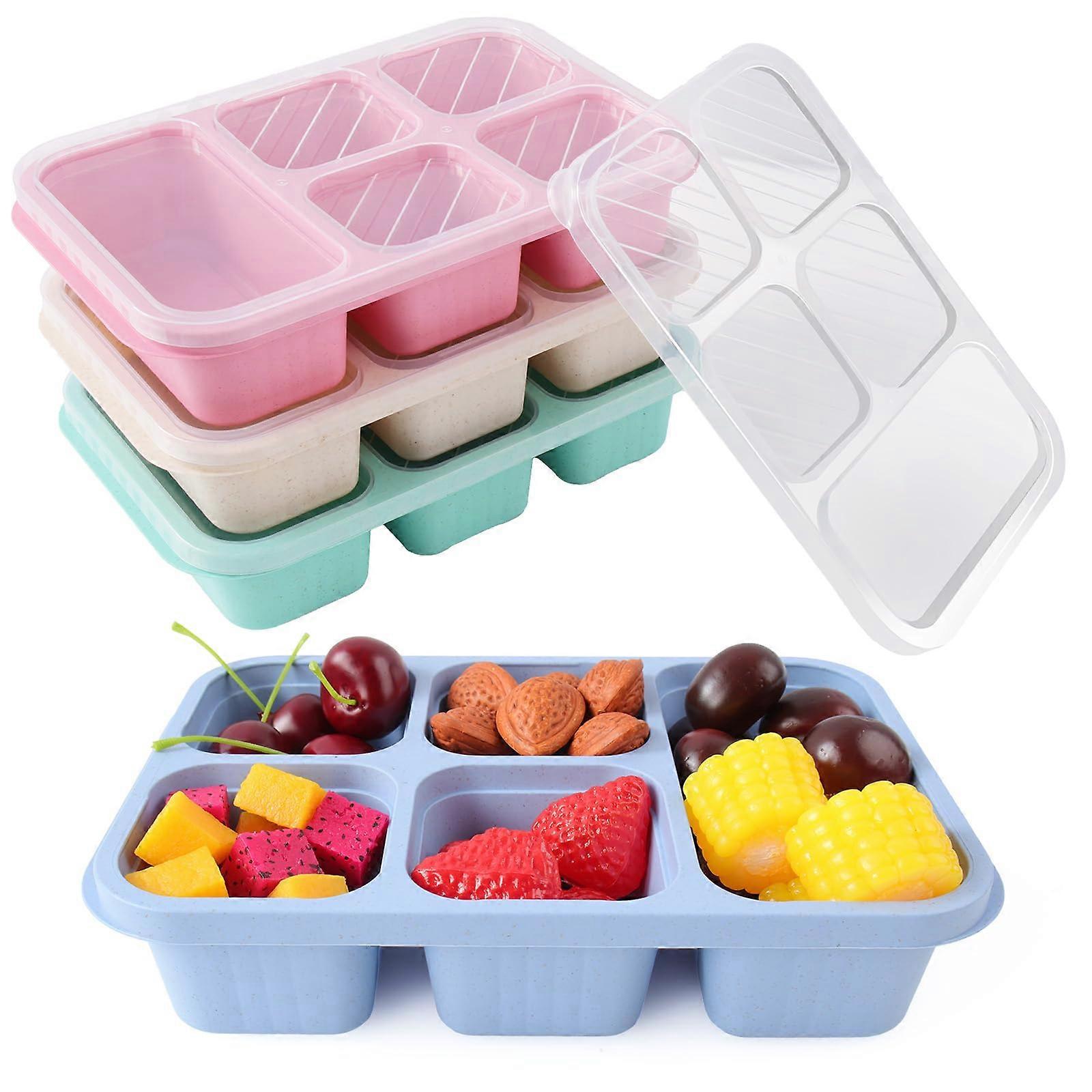 4 Pack Shatterproof Snack Bento Box for Adults, 5 Compartment Meal Prep Containers for Work and Travel Lunches