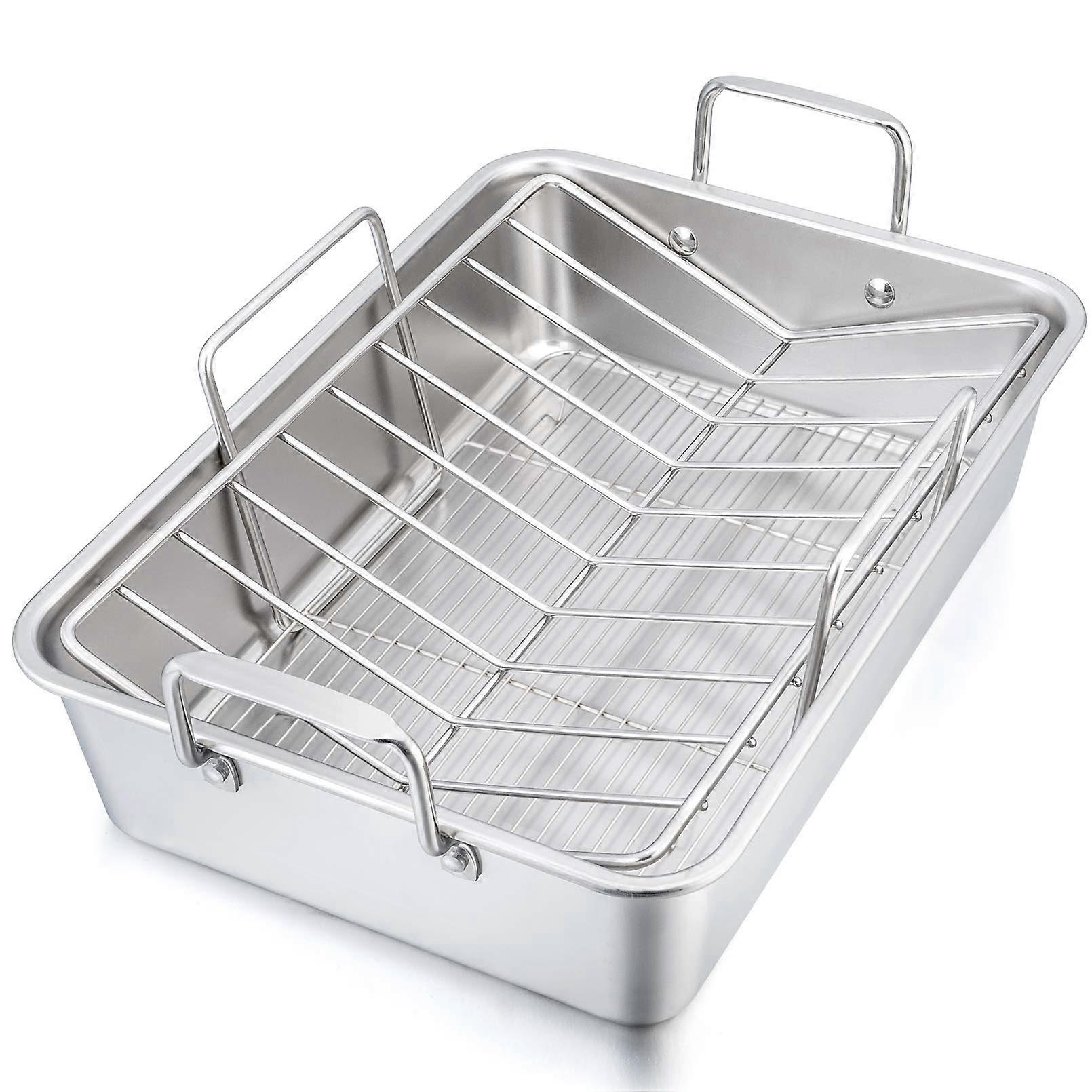 3 Pieces Stainless Steel Rectangular Roasting Pan for Turkey Chicken 16'