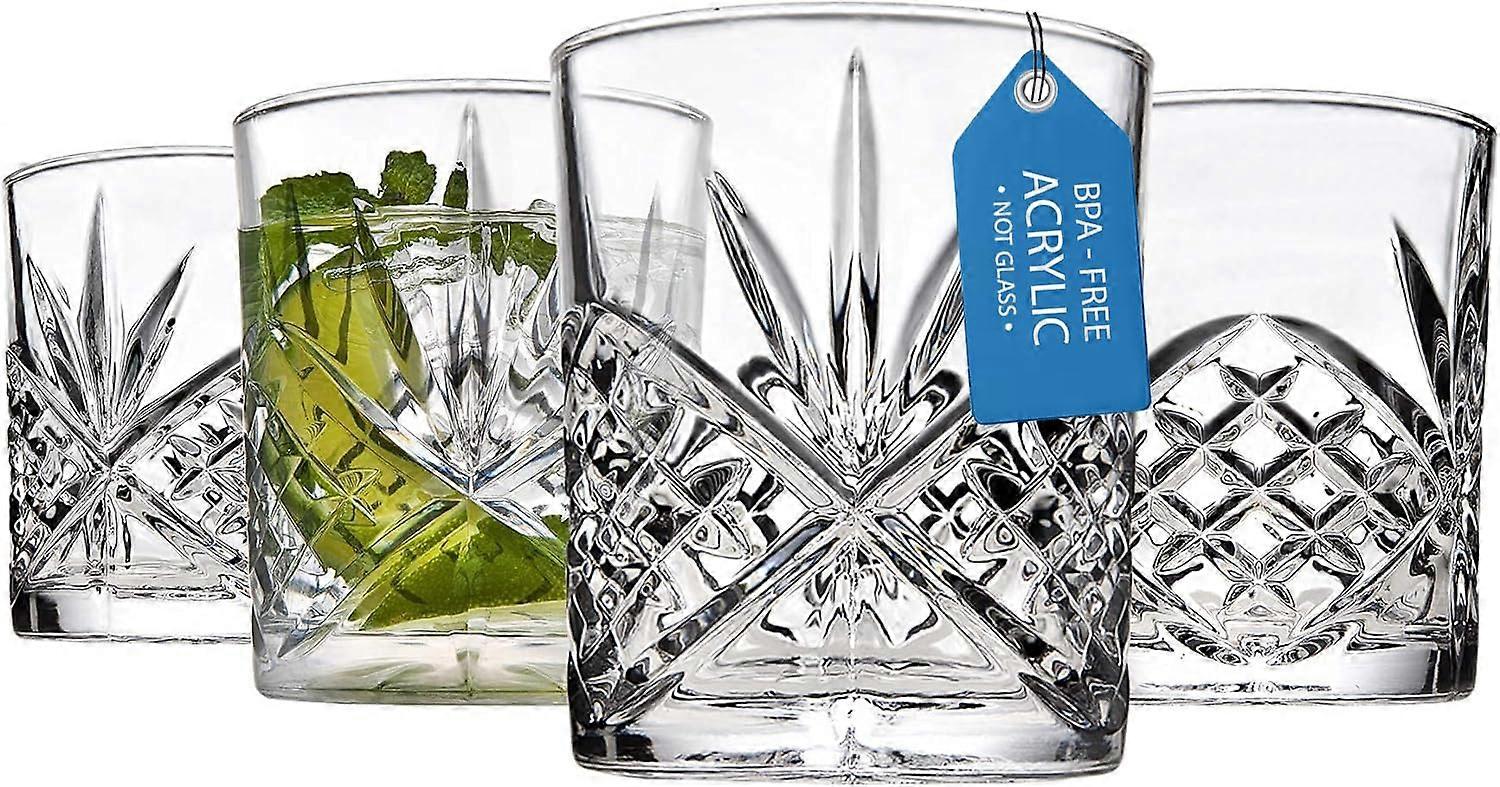 4 Set Shatterproof Reusable Whiskey Glasses for Drinking and Serving