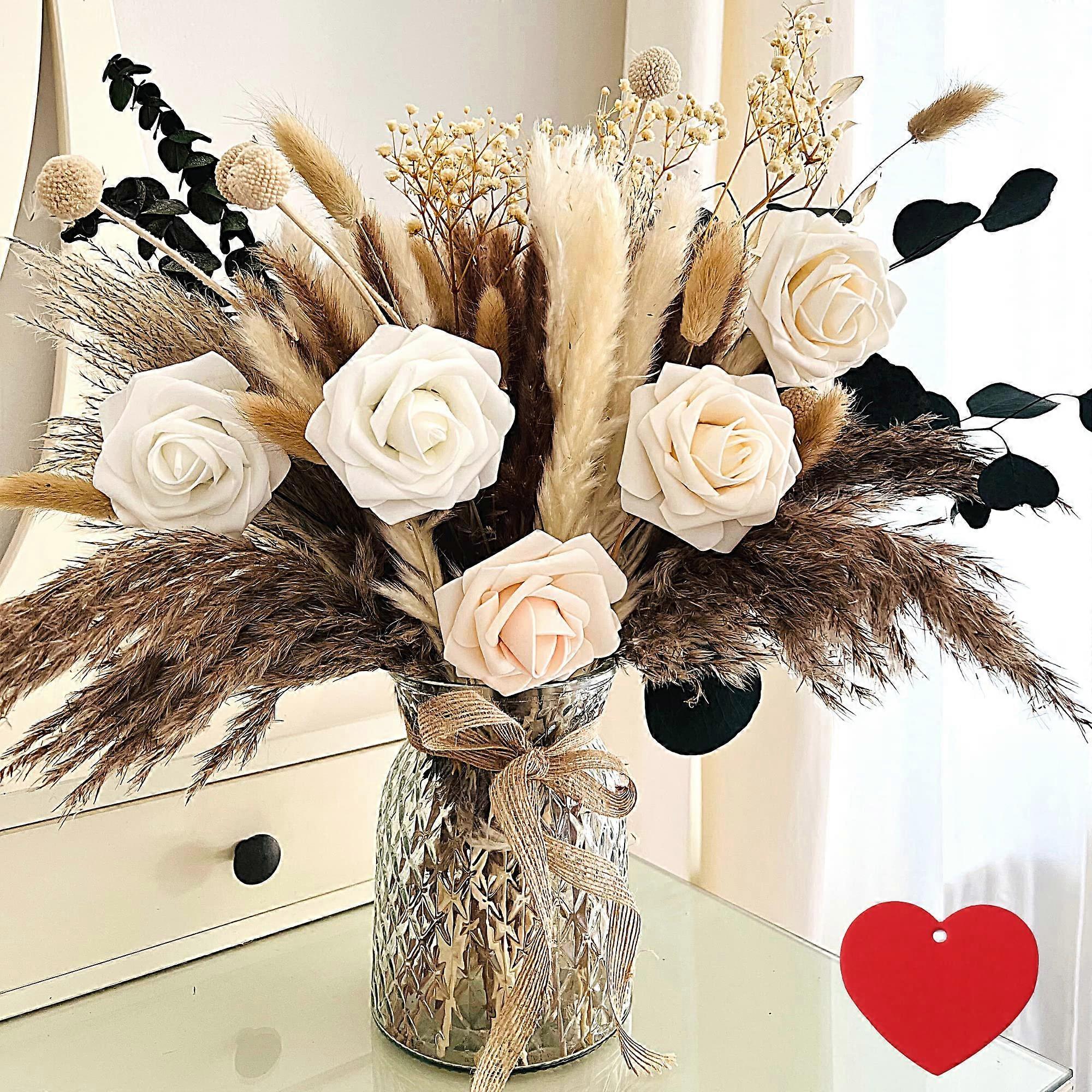 100pcs Artificial Flower Arrangements with Vase, Pampas Grass Centerpieces for Dining Table and Coffee Table Decor