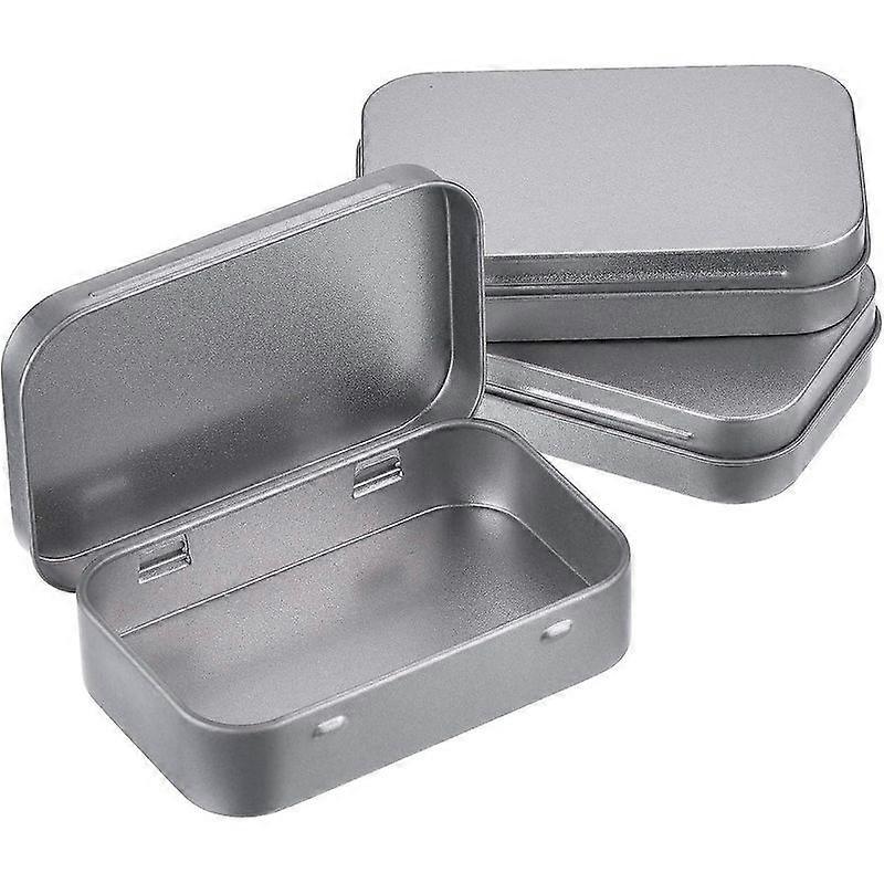 Set of 3 Empty Rectangular Boxes in Silver Metal Hinged Mini Portable Box Small Storage Kit Box