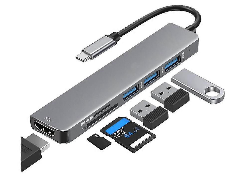 4K HDIM USB C Adapter,6 in 1 SD Card to USB C Hub,USB USB-C Adapter USB 3.0 USB 2.0 and MICRO SD/SD Card Reader(Gray)