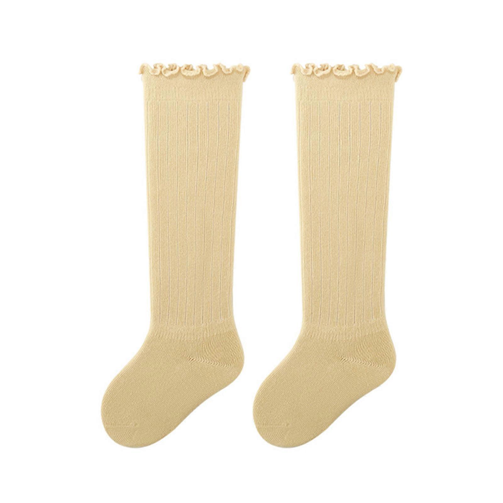 Chaussettes bébé chaudes et confortables pour quatre saisons garçons et filles Bas longs couleur unie pour les nourrissons de 0 à 3 ans Jaune XS