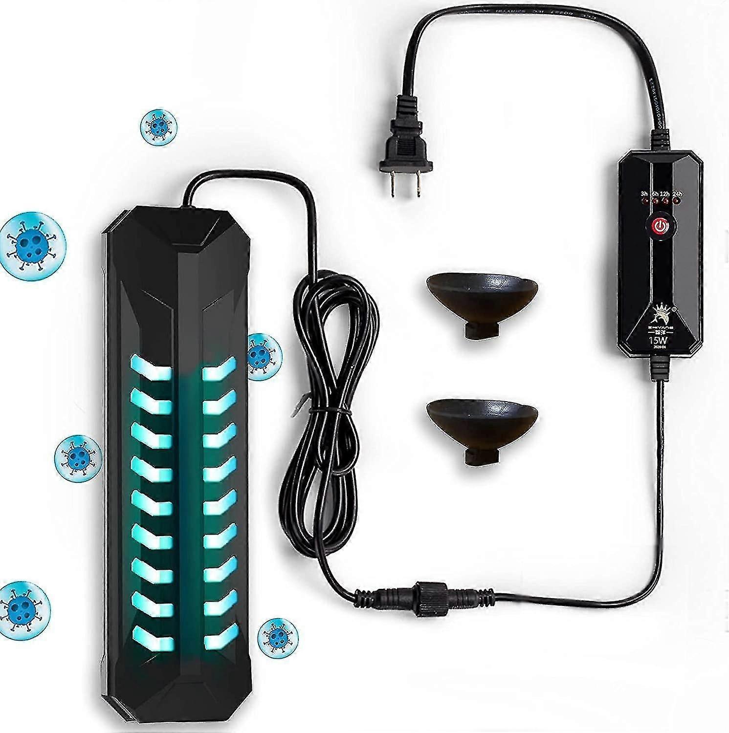 Aquarium Cleaning Light, 15 W UV Disinfection Submersible Light with Timer