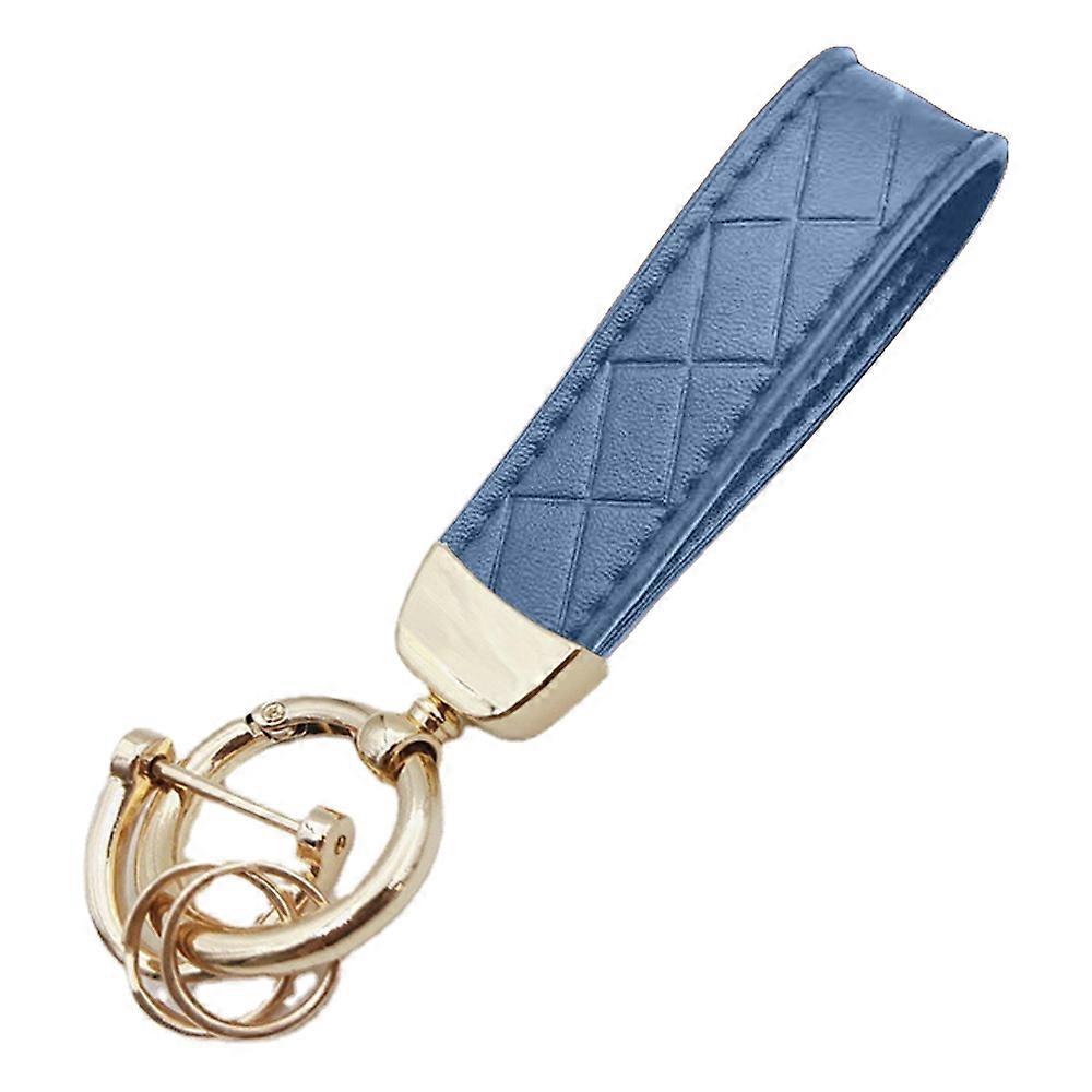 Leather Keychain Handmade Wrist Strap Fingerprint Resistant-Blue