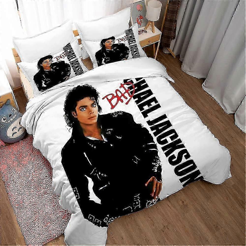 طقم مفروشات مستوحى من مايكل جاكسون مع غطاء لحاف بتصميم سحاب و 2 غطاء وسادة من 3 قطع مجموعة ملاءات سرير ناعمة ناعمة