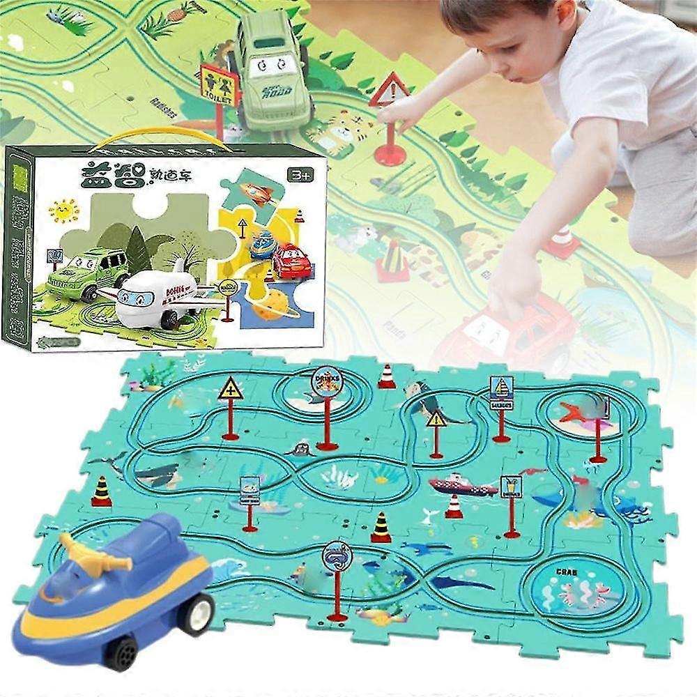 Copii educative Puzzle Track Car Play Set - DIY Puzzle Tracks cu vehicule, Puzzle Track Play
