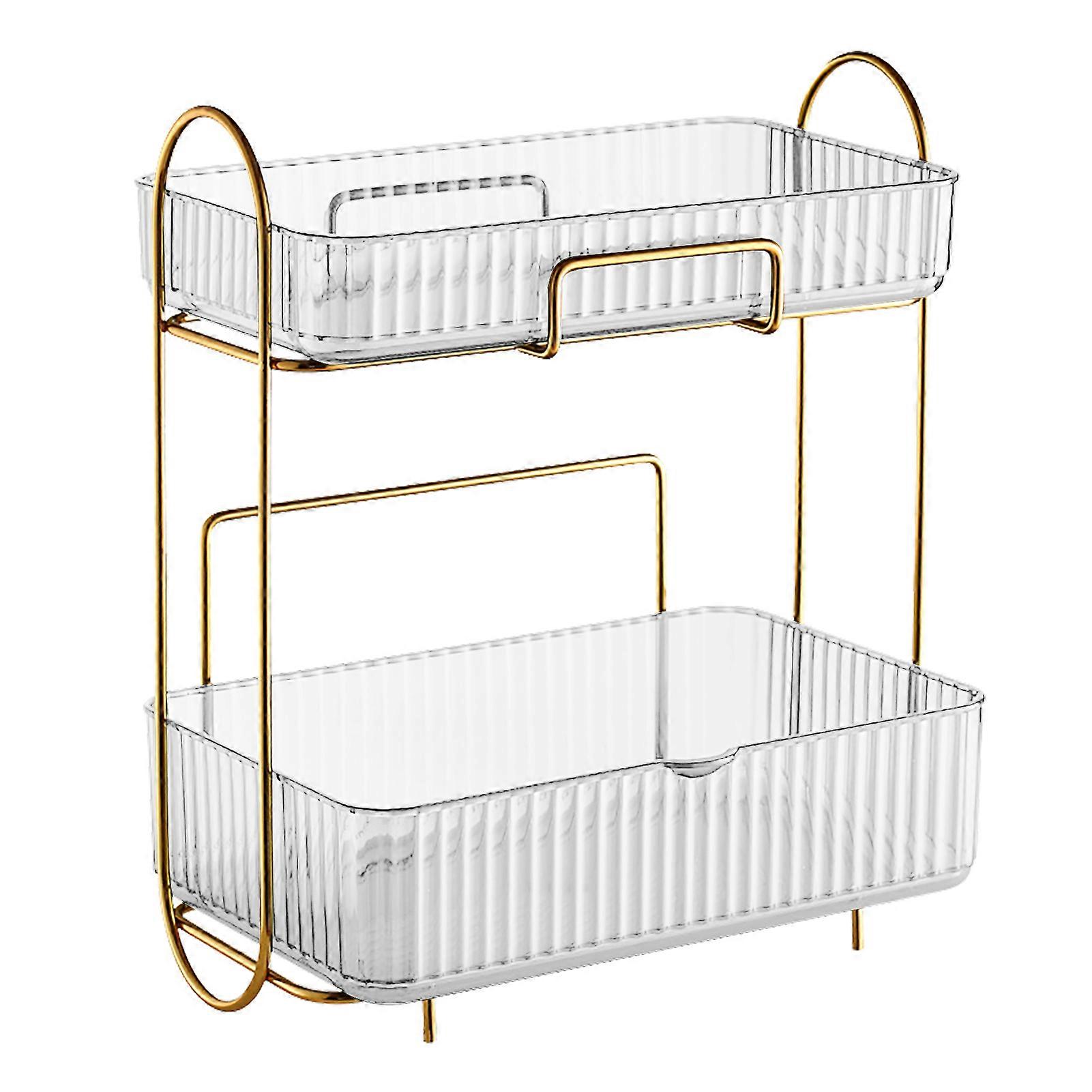 2 Layers Bathroom Counter Organizer with Removable Box Large Capacity Makeup Storage Shelf for Bedroom Countertop