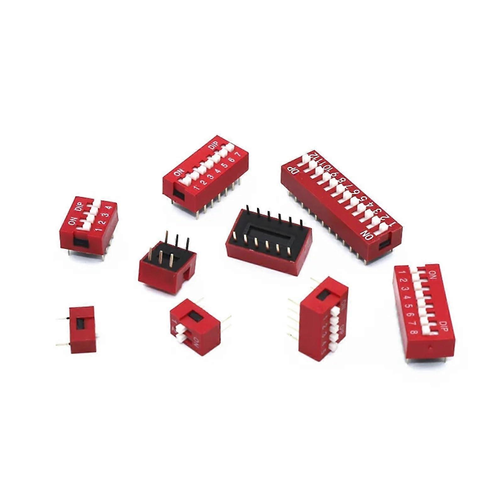 10Pcs Slide Type Switch Module 1 2 3 4 5 6 7 8 9 10 12 Bit 2.54mm Position Way DIP Red Pitch Toggle Switch Red Snap Switch(5 Bit)