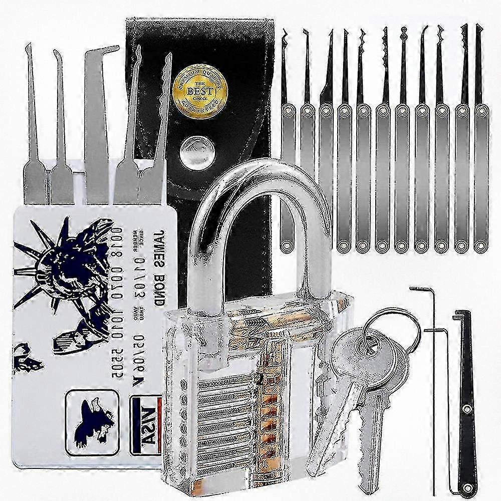 20-piece Lock Picking Set with Clear Training Padlock, Lock Pick Kit Suitable for Beginners