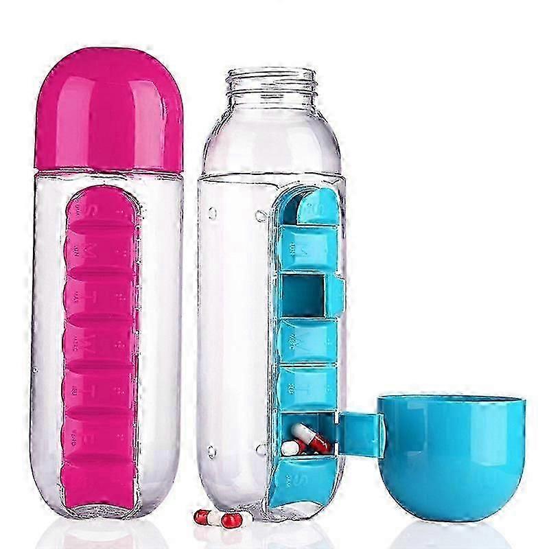 2 In 1 600ml 7 Grids Water Bottle With Pillbox Medicine Box Water Cup Pill Boxes