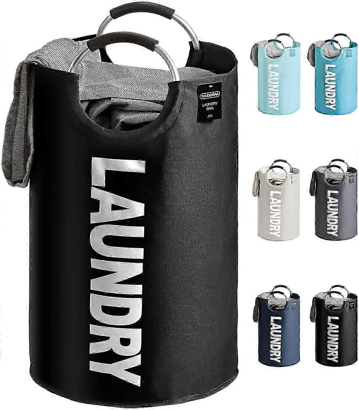 Foldable Laundry Basket 82L with Handle Black