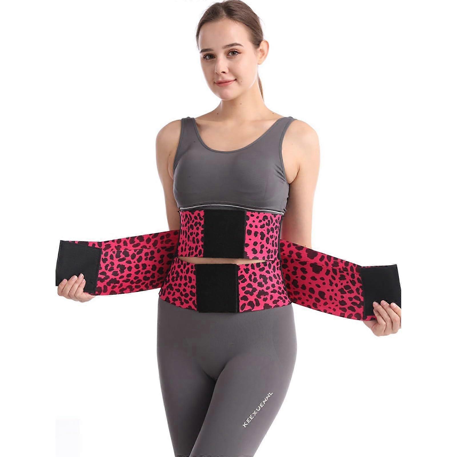 Slimming Belt Adjustable Waist Trimmer Belt Unisex Waist Trainer Abdominal Belt Leopard Rose Red Size L