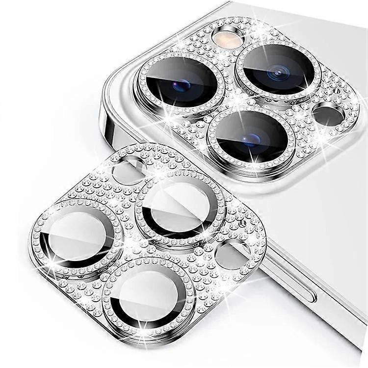WANLONFENG Compatible For iPhone 14 Pro Max / 14 Pro Camera Lens Protector Tempered Glass Lens Film with Metal Frame Rhinestone