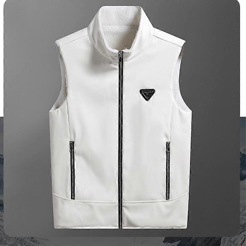 Seasonal Lapel Motorcycle Leather Vest with Plush and Thickened Fur Integrated Jacket Standing Collar Leather Vest