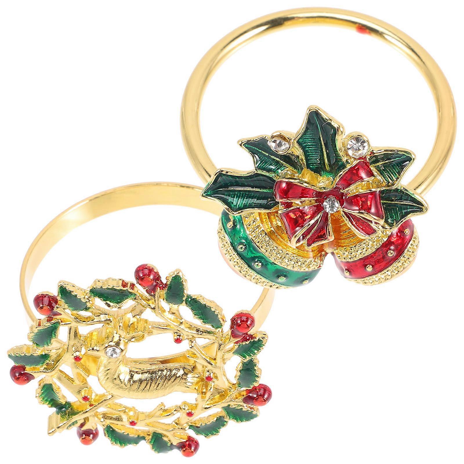 Napkin Rings Holders Elk Wreath Shape Reusable Christmas Design Golden 2Pcs