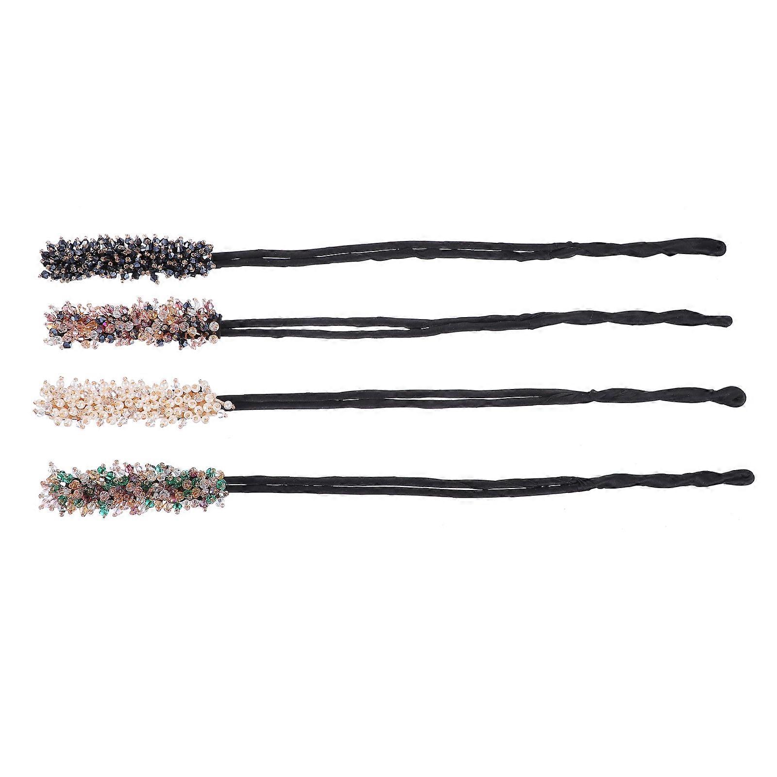 Rhinestone Hair Bun Maker for Women 4 Pieces Assorted Color Crystal Curling Tool 0.5 inch