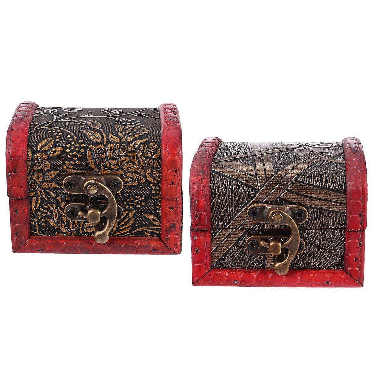 Jewelry Trinket Boxes Retro Design Room Organization Brown Color Leather Material Storage Function 2Pack