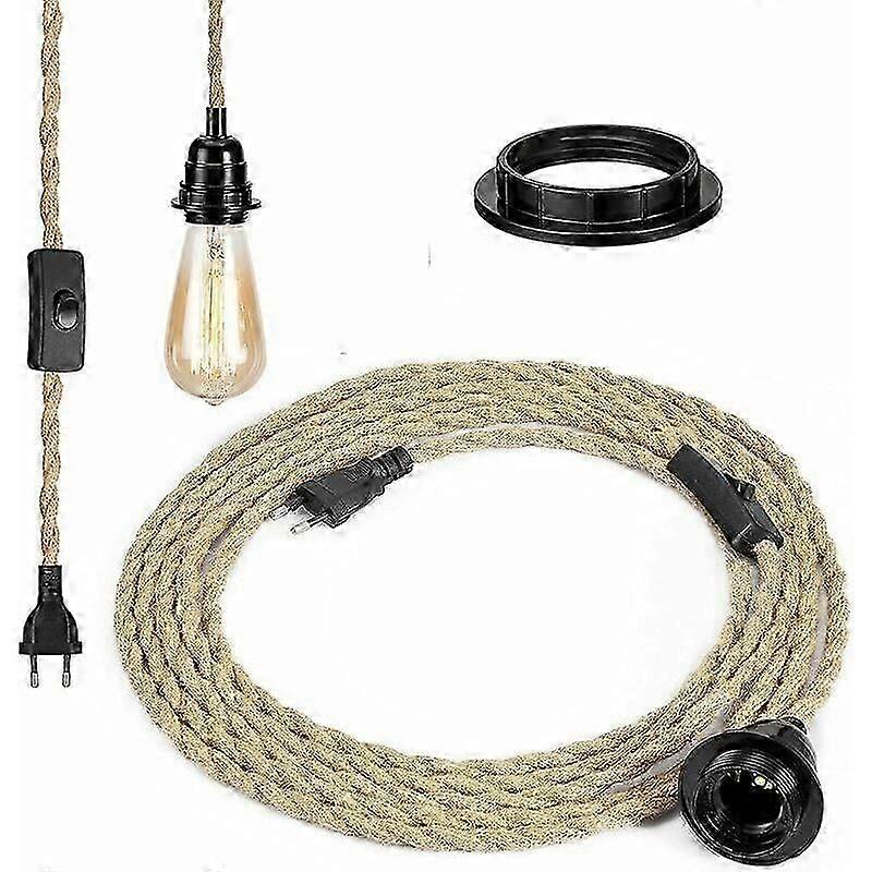 Rope Pendant Chandelier with Retro E27 Socket, 4.6M Cord & Switch, Bulb Excluded