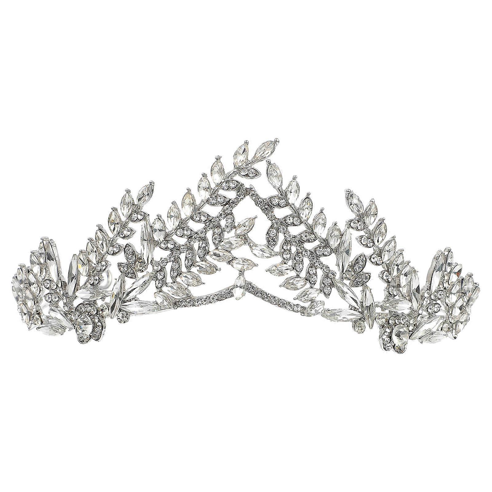 Rhinestone Headband Crown Shape Wedding Bridal Tiara Silver Zinc Alloy Decorative 1Set